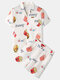 Men Funny Print Hamburger Loungewear Sets Two Pieces Lapel Collar Short Sleeve Thin Summer Pajamas - White