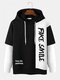 Mens Two Tone Patchwork Letter Print 2 In 1 Street Drawstring Hoodies - White