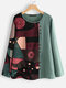 Button Ethnic Print Patchwork Long Sleeve Blouse For Women - Green