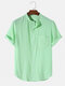 Mens Solid Color Short Sleeve Pleated Texture Curved Hem Shirt - Green