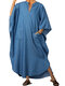 Solid Color Batting Sleeve Loose V-neck Maxi Dress For Woemn - Light Blue