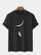 Plus Size Mens Fashion Swing Astronaut Cartoon Print Cotton T-Shirt - Black