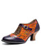 Sокофий Натуральная Кожа ретро мода цветочные цветные блоки удобные дышащие полые туфли Мэри Джейн каблуки - коричневый