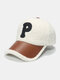 Unisex Lambswool Plush PU Patchwork Color Contrast P Letter Patch Autumn Winter Outdoor Warmth Baseball Cap - White
