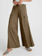 Einfarbige, lange, lockere Hosen mit Taschen für Damen - Khaki
