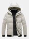 Mens Quilted Snap Button Thicken Warm Hooded Overcoats With Pocket - Khaki