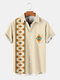 Mens Colorful Geometric Chest Pocket Print Short Sleeve Shirts - Apricot