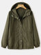 Solid Button Casual Zip Front  Women Windbreaker Jacket - Green