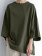 Camiseta feminina sólida com gola redonda solta ombro caído - Exército verde
