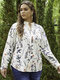 Floral Print Slit Stand Collar Long Sleeve Plus Size Casual Blouse for Women - Apricot