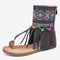 Embroidered Clip Toe Back Zipper Gladiator Sandals For Women - Dark Blue