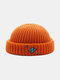 Unisex Acrylic Knitted Solid Color Letter Embroidery All-match Warmth Brimless Beanie Landlord Cap Skull Cap - Orange Red