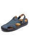 Men Two Ways Wearing Hand Stitching Closed Toe Soft Sandals - Blue