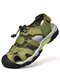 Men Outdoor Cow Leather Anti-collision Toe Hiking Water Sandals - Green