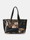 Vintage Delicate Printing Patchwork Handbag Faux Leather Large Capacity Tote Shopping Bag - #03