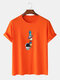 Mens 100% Cotton Solid Color Cartoon Astronaut Print Loose Thin T-Shirts - Orange