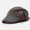 COLLROWN Men Knit Leather Patchwork Color Casual Personality Forward Hat Beret Hat - Dark Grey