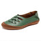 Women Large Size Cowhide Handmade Stitching Hollow Breathable Comfy Casual Loafers - Green