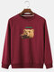 Mens Cartoon Drink Bear Print Crew Neck Cotton Casual Pullover Sweatshirts - Wine Red