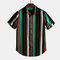 Mens Funny Multi Color Striped Turn Down Collar Short Sleeve Loose Shirts - Photo Color