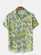 Mens Hawaiian Plant Printed Holiday Chest Pocket Short Sleeve Shirt - Green