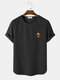 Mens Mushroom Embroidery Texture Short Sleeve Knitted Casual T-Shirt - Black