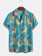 Mens Tropical Floral Forest Parrot Print Short Sleeve Shirts - Lake Blue