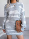 Cloud Pattern Drop Shoulder Knit Two Pieces Sweater Skirt Set - Gray