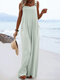 Solid Pocket Sleeveless Square Collar Wide Leg Jumpsuit - Gray