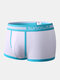 Men Plain Pouch Patchwork Underwear Cozy Breathable Cotton Stretch Boxer Briefs - White