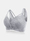 Women Beauty Back Lace Jacquard Wireless Front Closure Thin Breathable Bra - Grey