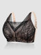Plus Size Women Lace Trim Wireless Mesh Insert Floral Breathable Full Coverage Bras - Black