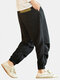 Mens Solid Color Pleated Embroidered Drawstring Waist Casual Jogger Pants - Black