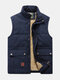 Casual Comfy Outdoor Waterproof Thicken Fleece Multi Function Pockets Solid Color Vest - Dark Blue
