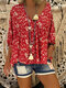 Skull Butterfulies Print V-neck Plus Size Blouse - Red 1