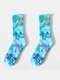 1PC Men Cotton Tie-dye Skull Pattern Fashion Sport Skateboard Anti-slip Plus Size Stockings Tube Socks - Blue