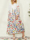 Flower Polka Dot Print Pocket Long Sleeve Dress For Women - White