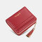 Women RIFD Tassel PU Leather Multi-card Slots Photo Card Money Clip Short Wallet Purse - Red1