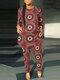 Женские брюки с геометрическим принтом Allover Circle Шея, координаты с длинными рукавами - апельсин