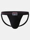 Men Crotchless T-back Thongs Sexy Low Rise Striped Belt Jockstrap Lingerie Underwear - Black