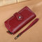 Women Bifold Oil Wax Genuine Leather Long Wallet 10 Card Slot Phone Purse Vintage Coin Bag - Wine Red