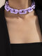 Collar de cadena de botón de hip hop punk Collar de acrílico con borla simple - púrpura