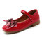Girls Bowknot Decor Solid Color Hook Loop Flat Dress Shoes - Red
