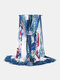 Women Cotton Linen Colorful Edge Daffodil Print Dual-use Casual Shawl Scarf - Blue