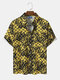 Mens Leopard Checkered Print Button Up Short Sleeve Shirts - Yellow