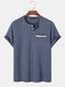 Mens Chevron Texture Half Button Collarless Short Sleeve T-Shirts - Navy