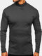 Mens Solid Color High Neck Plain Basics Long Sleeve T-Shirts - Gray