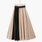 New Elastic High Waist Solid Color Contrast Color Stitching Medium Long Retro Slim Pleated Skirt - Apricot + black