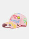 यूनिसेक्स कॉटन कार्टून स्माइलिंग फेस लव लेटर ग्रैफिटी प्रिंट Dome एडजस्टेबल ट्रेंडी सनस्क्रीन बेसबॉल कैप - गुलाबी