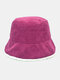 Unisex Lambswool Corduroy Patchwork Solid Color Double-sided Wearable All-match Warmth Sunshade Bucket Hat - Rose